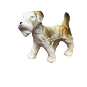 Vintage Wire Fox Terrier Dog Figurine Japan Mid Century Ceramic Miniature White